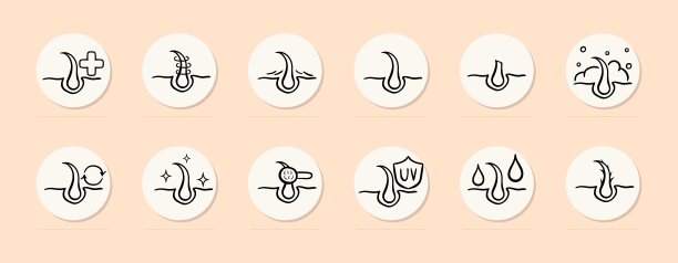 护发线图标。滋润，更新，分叉，脆弱的头发，保护。柔和的颜色背景。矢量线图标图片下载