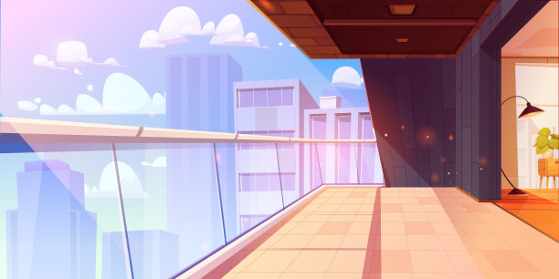 城市酒店房间阳台矢量背景设计图片下载