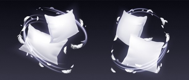 3d睡眠与舒适的羽毛枕头广告概念图片下载