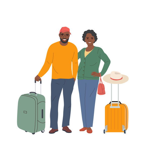 老年黑人妇女和带行李的男子图片下载