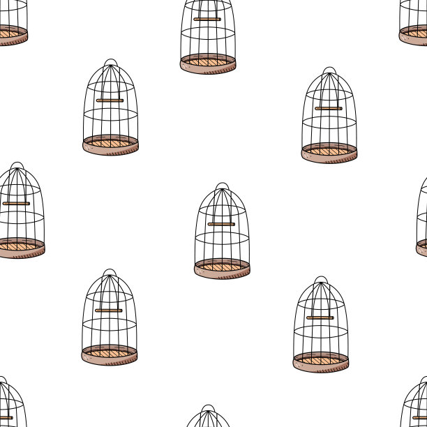 鹦鹉或家禽用的无缝笼。矢量涂鸦插图的笼子保持鸟在房子里。图片下载
