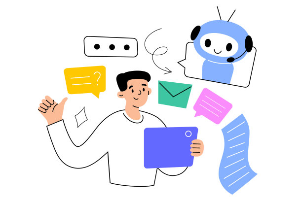 人工智能生成文本和文章，机器人帮助人们写电子邮件和信息，人工智能应用程序，聊天机器人服务，人类向机器竖起大拇指图片下载