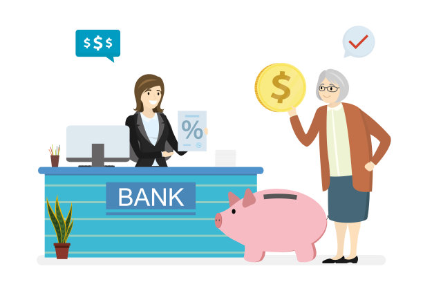 银行职员和祖母谈话。老妇人把他的存款存入了银行。退休储蓄。被动收入。银行金融服务、存款。养老基金。图片下载