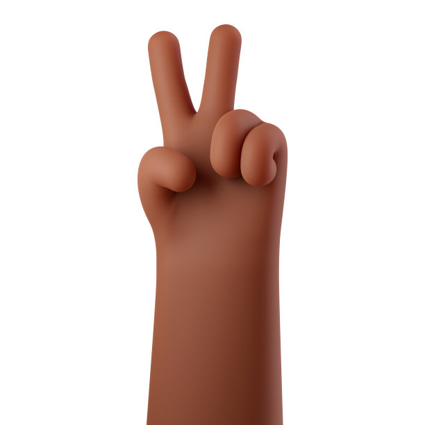 非裔美国人的手，表示胜利或和平，或2号手势，手指在白色背景上分开。胜利的手势。手臂两根手指向上。三维渲染图图片下载
