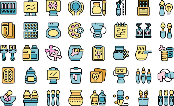 艺术工作室图标设置平坦图片下载