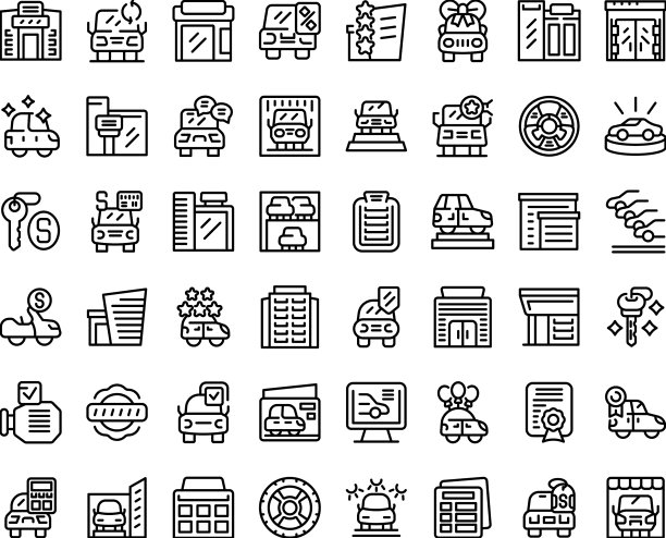 汽车陈列室图标集概述汽车经销商图片下载