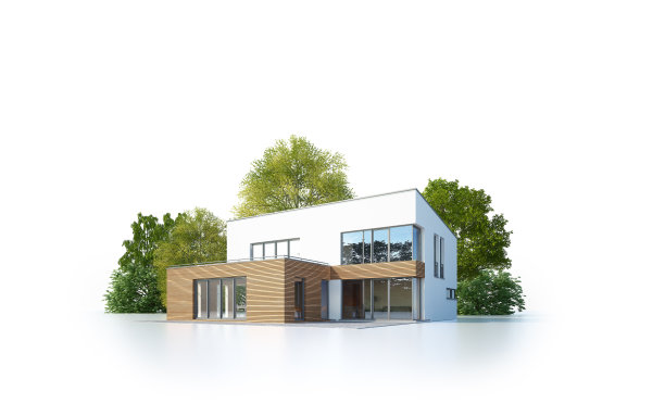 带有木制立方体延伸的现代住宅图片下载