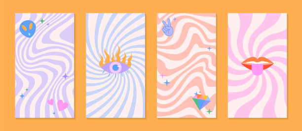 矢量insta故事模板与补丁和贴纸在90年代的风格图片下载