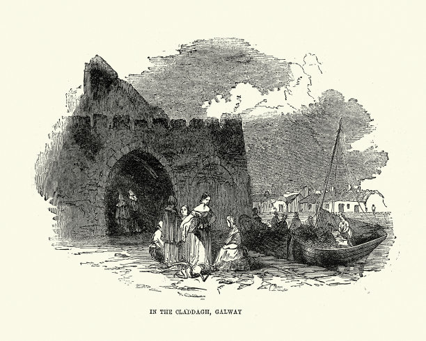 爱尔兰戈尔韦的克拉达，19世纪，女人，渔船图片下载