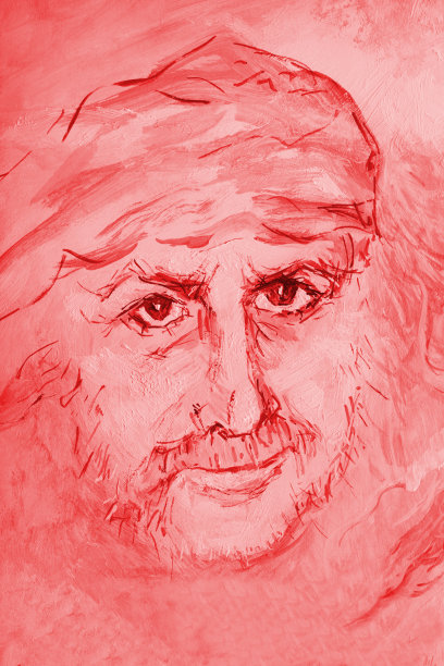 插画油画《长发飘舞的美丽男子竖像》，新艺术风格，浅红色调图片下载