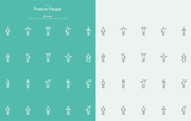 基本姿势人，人体行动，锻炼，瑜伽线图标图片下载