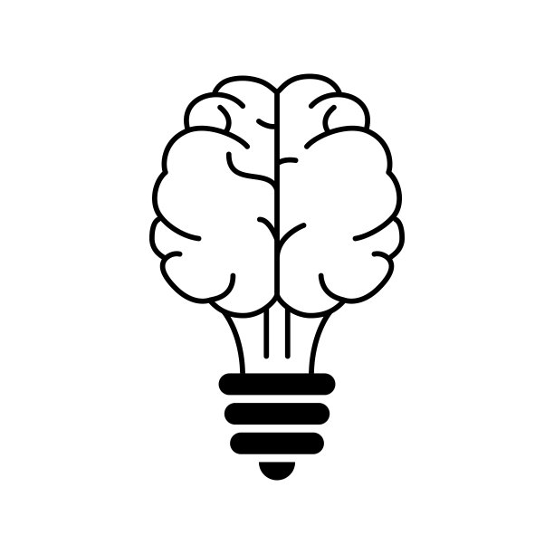 灯和大脑的图标，象征着智慧，在白色的背景上。图片下载