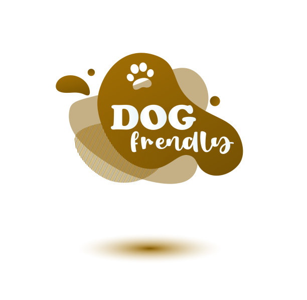 宠物友好标签。棕色标签和贴纸标志与爪滴网和印刷标签。宠物友好和护理标签。矢量插图为您设计图片下载