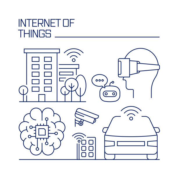 物联网相关设计元素。使用大纲图标的模式设计。图片下载