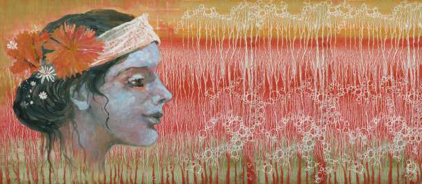 鲜花女孩侧脸水彩肖像插画图片下载