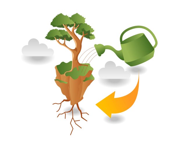 平面等距插图的概念。绿色植物浇水图片下载