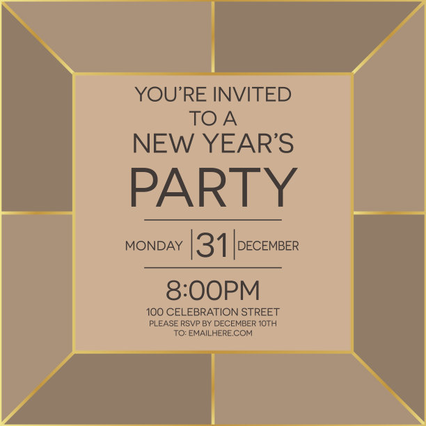 除夕派对邀请模板。装饰艺术风格图片下载