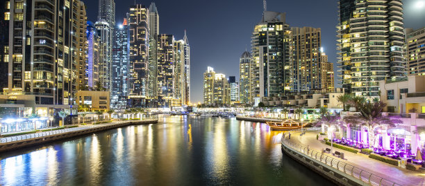 阿联酋迪拜码头区夜景图片下载