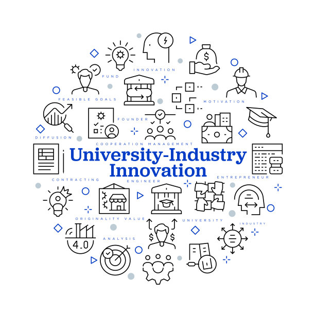 大学与产业界的创新概念。矢量设计与图标和关键字图片下载