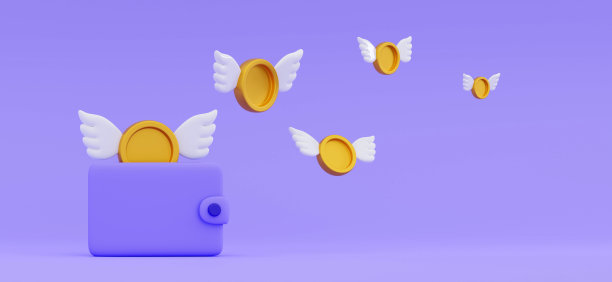 3d硬币翅膀钱包与黄金硬币与翅膀丢失的钱概念图片下载