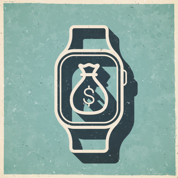 带钱包的智能手表。图标复古复古风格-旧纹理纸图片下载
