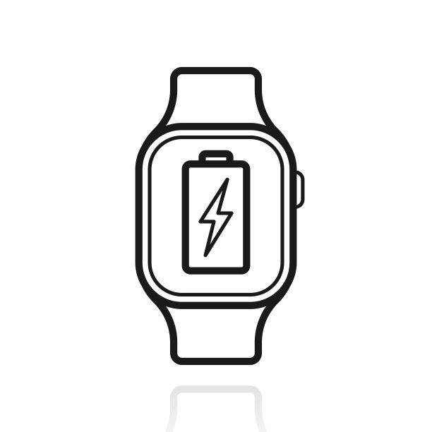 智能手表与电池充电标志。白色背景上反射的图标图片下载