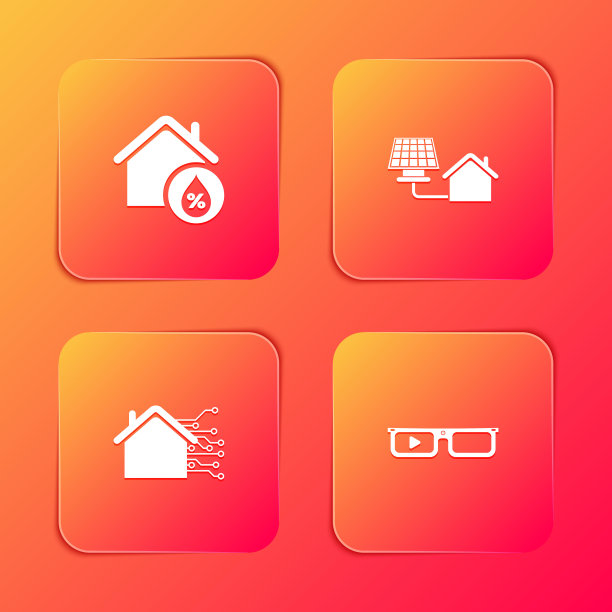 设置房屋湿度，太阳能电池板，智能家居和眼镜图标。向量图片下载