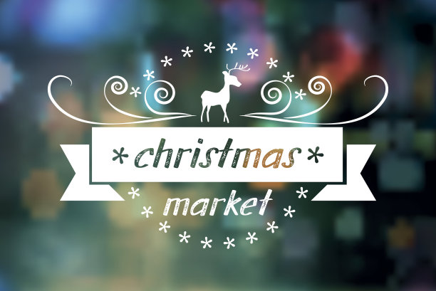 圣诞快乐，模糊灯光上的复古徽章图片下载