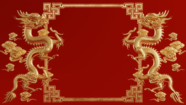 3d渲染插图背景，快乐的中国新年2024龙生肖与红色和金色，花，灯笼，和亚洲元素。(翻译:2024年是龙年)图片下载