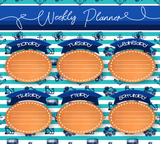 每周，航海风格的日记。纸板纸上的航海无缝图案。图片下载