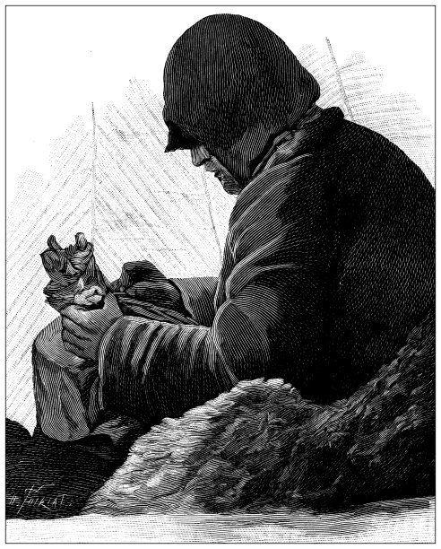 古董插图:南森北极探险Fridtjof North Pole Expedition，缝纫图片下载