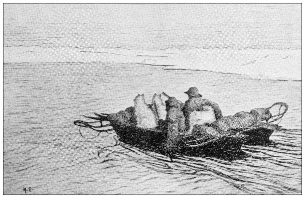 古董插图:Fridtjof Nansen北极探险队，穿过一个裂缝图片下载