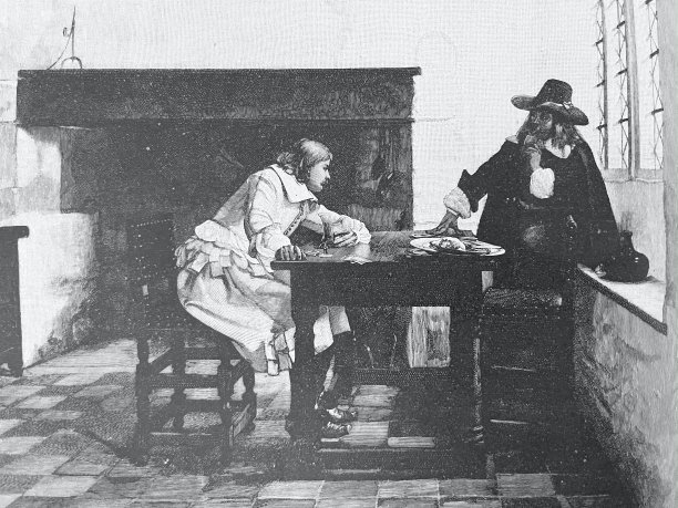 两个男人在桌子旁聊天，在室内，在窗口图片下载