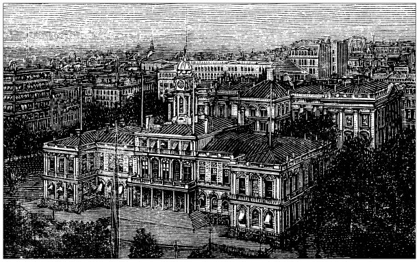 美国古董插画，纽约地标和公司:纽约，市政厅图片下载