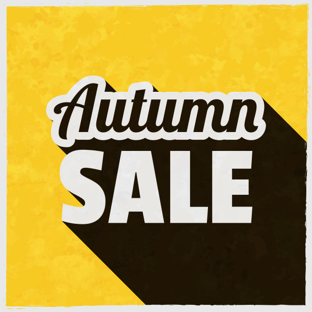 秋天出售。图标与长阴影的纹理黄色背景图片下载