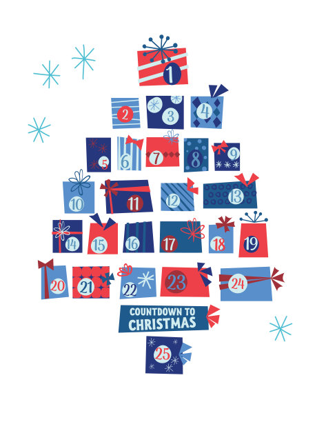 可爱复古圣诞礼物降临历树图片下载