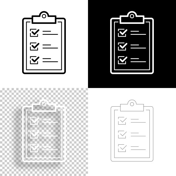 剪贴板的清单。图标设计。空白，白色和黑色背景-线图标图片下载