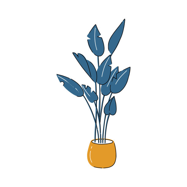 巨大的植物在现代地板花盆为scandi内部。非常适合网页设计，说明，卡片和应用程序。图片下载