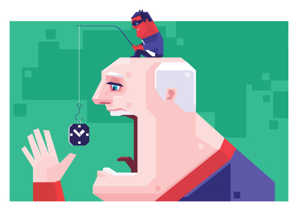 邪恶的商人坐在老人头上钓鱼图片下载