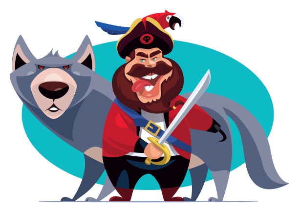 海盗与狼和鹦鹉图片下载