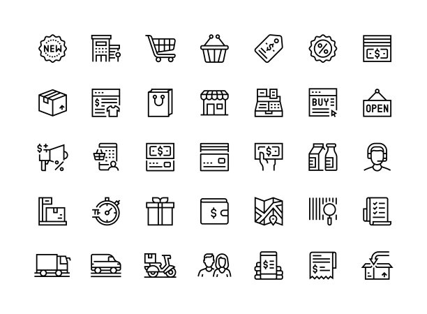 购物和零售细线图标集系列图片下载