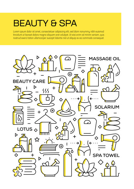 美容和SPA概念线风格封面设计的年度报告，传单，小册子。图片下载