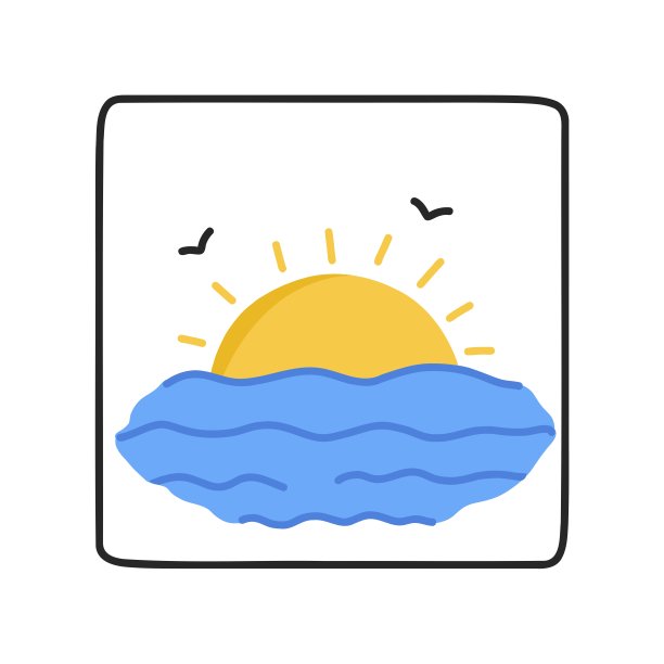 插图的太阳和海洋卡通风格。图片下载
