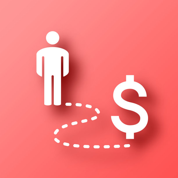 人在美元路。图标在红色背景与阴影图片下载