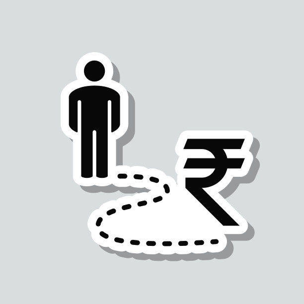 印度卢比路上的人。图标贴纸在灰色背景图片下载