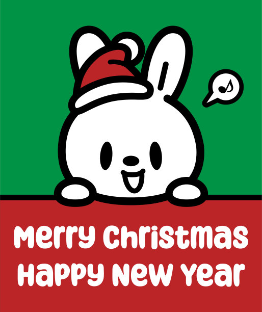 一只可爱的兔子戴着圣诞帽，举着牌子，祝你圣诞快乐，新年快乐图片下载