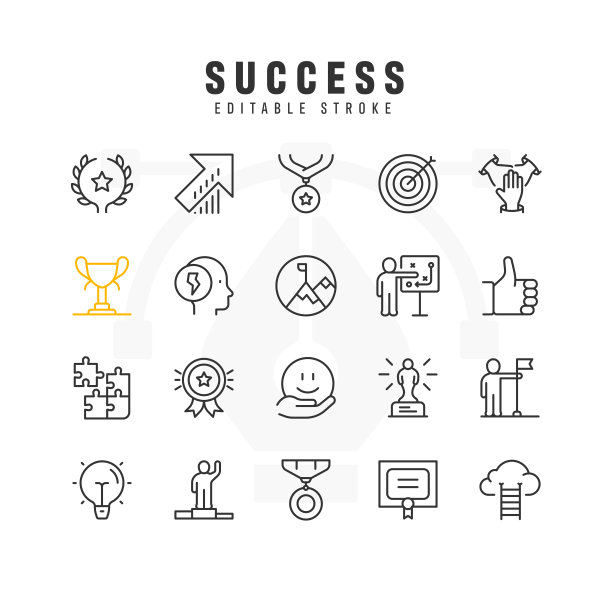 成功线图标设置。可编辑的中风。像素完美。图片下载
