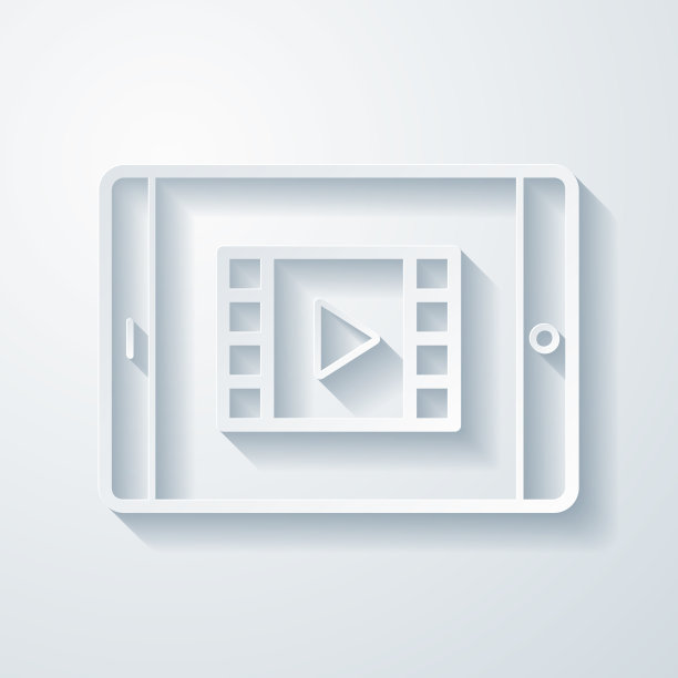 在平板电脑观看视频。空白背景上剪纸效果的图标图片下载