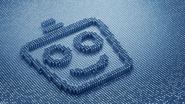 用体素元素制作的人工智能机器人符号，聊天机器人，人工智能通信概念图片下载