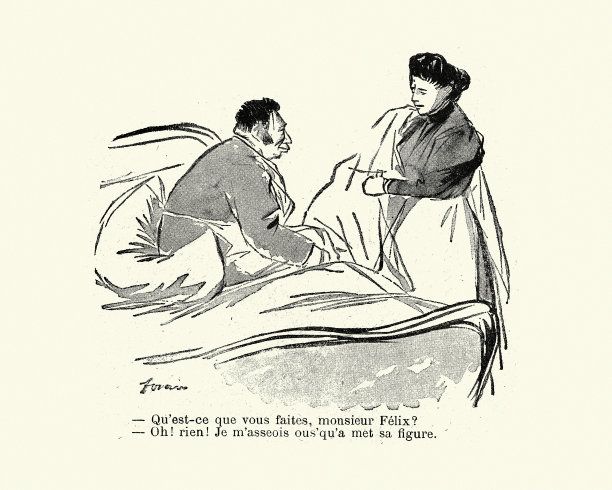 经典插图漫画，护士帮男人下床图片下载